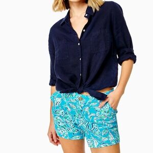 Lilly Pulitzer Callahan Knit Shorts Turquoise Outta Line Size 8 NWT‎